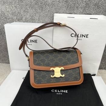 Celine Classique Triomphe Bag in Canvas Calfskin 187363 Brown 2025 (BL-25102412)