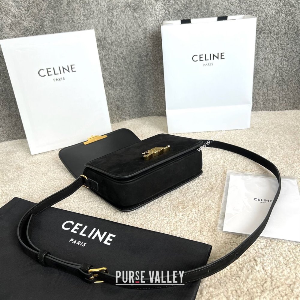 Celine Teen Classique Triomphe Shoulder Bag in Suede Black 2025 188423 (BL-25102401)