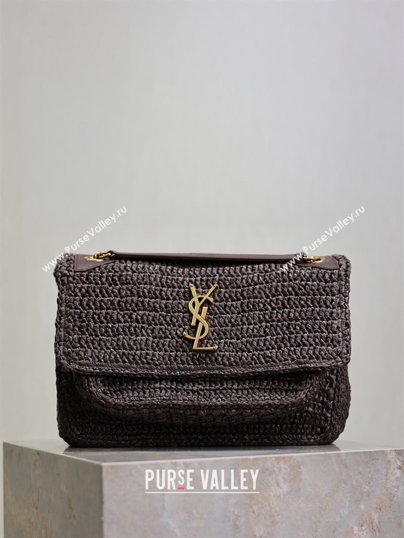 Saint Laurent Medium Niki Bag in Raffia Straw Coffee Brown 6331582025 (MHUI-25102439)
