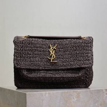 Saint Laurent Medium Niki Bag in Raffia Straw Coffee Brown 6331582025 (MHUI-25102439)