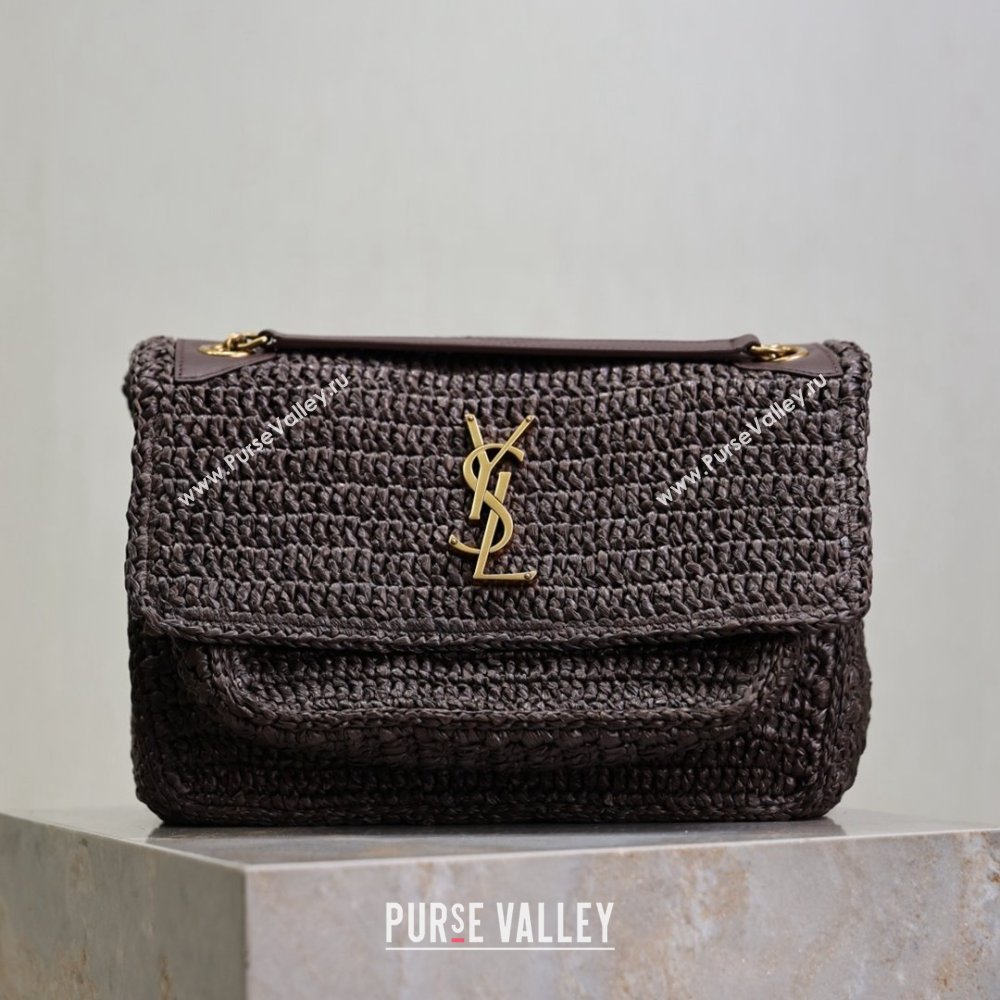 Saint Laurent Medium Niki Bag in Raffia Straw Coffee Brown 6331582025 (MHUI-25102439)