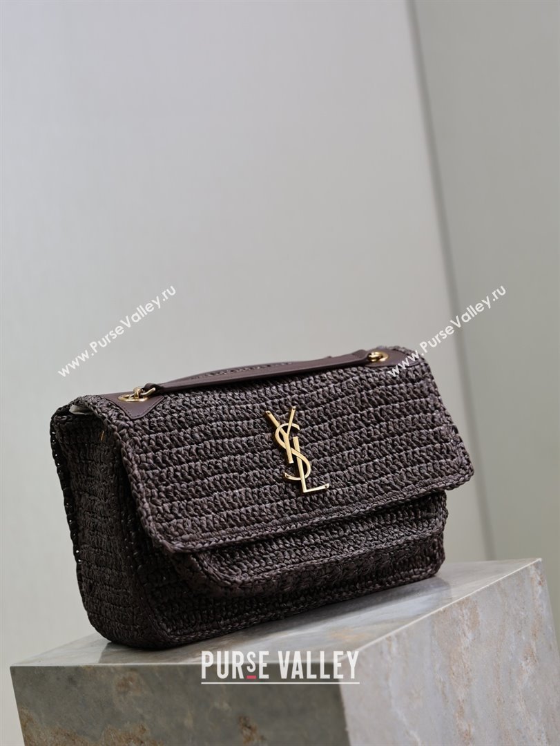 Saint Laurent Medium Niki Bag in Raffia Straw Coffee Brown 6331582025 (MHUI-25102439)