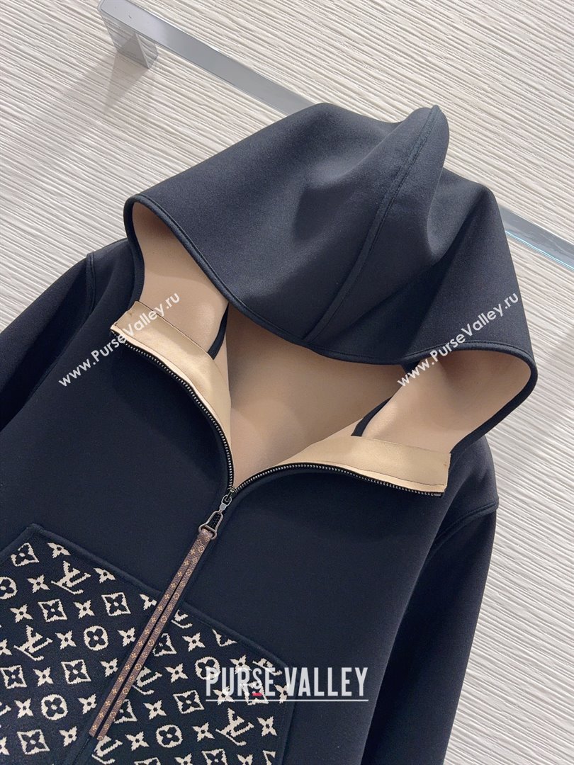 Louis Vuitton Monogram Accent Hoodie Jacket LV102905 Black 2025 (Q-25102905)