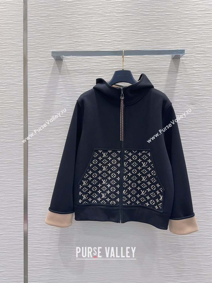 Louis Vuitton Monogram Accent Hoodie Jacket LV102905 Black 2025 (Q-25102905)