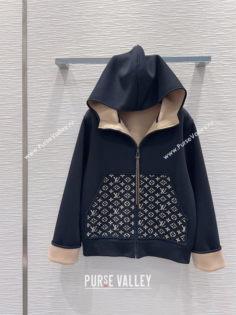 Louis Vuitton Monogram Accent Hoodie Jacket LV102905 Black 2025 (Q-25102905)