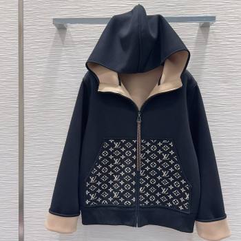 Louis Vuitton Monogram Accent Hoodie Jacket LV102905 Black 2025 (Q-25102905)