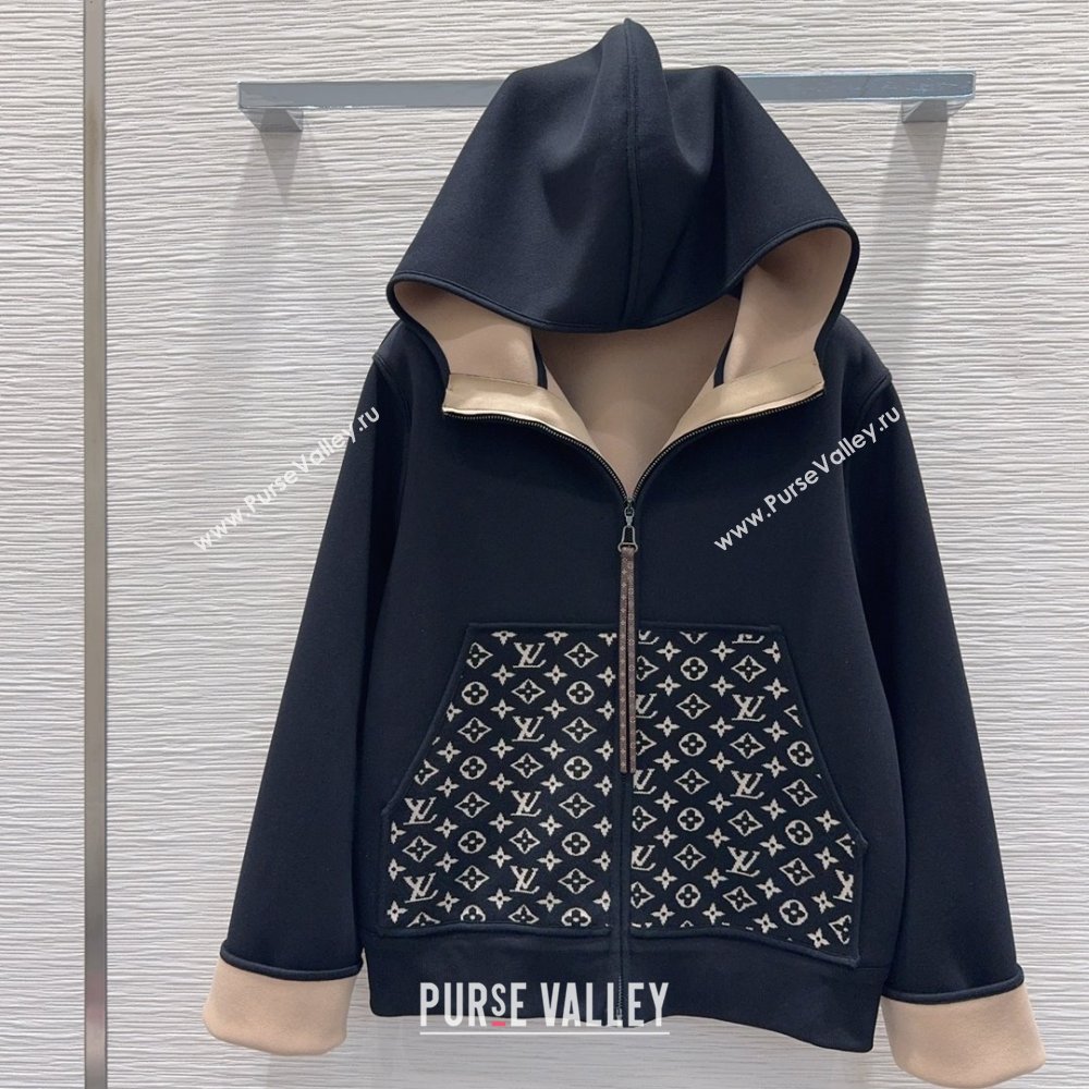 Louis Vuitton Monogram Accent Hoodie Jacket LV102905 Black 2025 (Q-25102905)