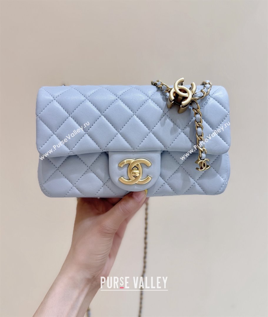Chanel Shiny Lambskin Mini Flap Bag with CC Chain Light Blue 2025 AS5759 Top Quality (SHUNY-25122606)