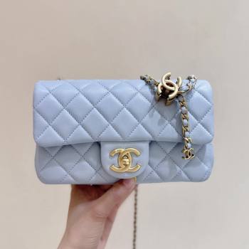 Chanel Shiny Lambskin Mini Flap Bag with CC Chain Light Blue 2025 AS5759 Top Quality (SHUNY-25122606)