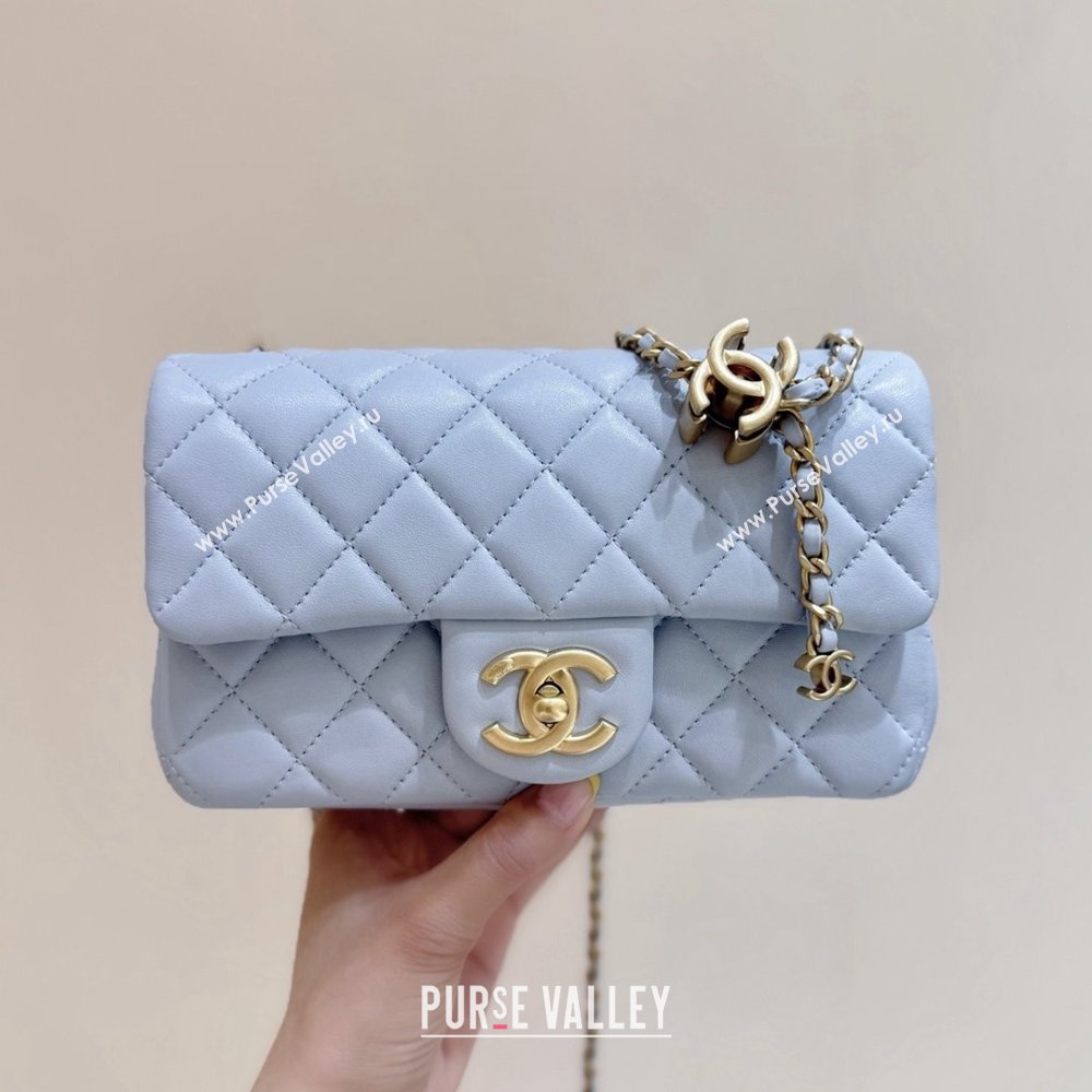 Chanel Shiny Lambskin Mini Flap Bag with CC Chain Light Blue 2025 AS5759 Top Quality (SHUNY-25122606)