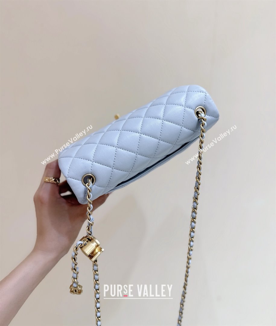 Chanel Shiny Lambskin Mini Flap Bag with CC Chain Light Blue 2025 AS5759 Top Quality (SHUNY-25122606)