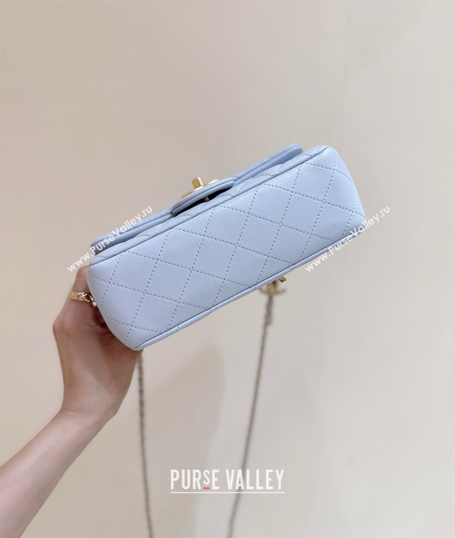 Chanel Shiny Lambskin Mini Flap Bag with CC Chain Light Blue 2025 AS5759 Top Quality (SHUNY-25122606)