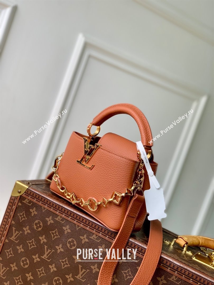 Louis Vuitton Capucines Mini Bag with Chain in TanTaurillon Leather M14381 2025 (K-25102701)