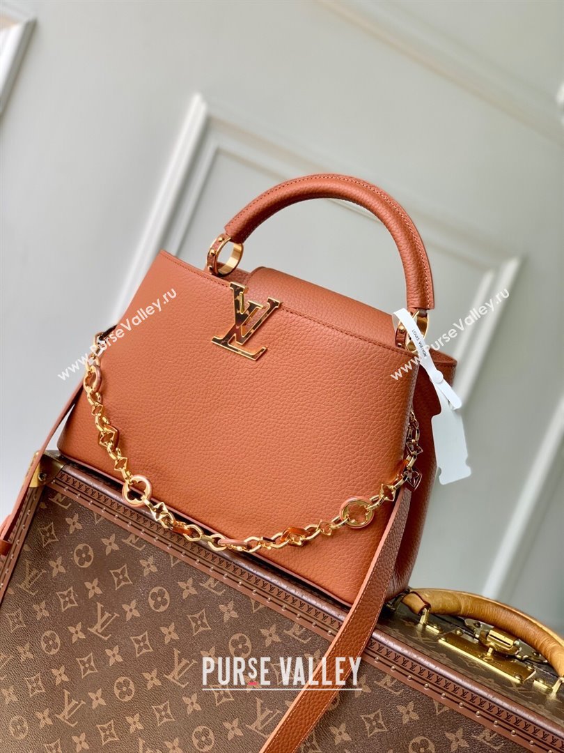 Louis Vuitton Capucines MM Bag with Chain in Tan Taurillon Leather M14381 2025 (K-25102703)