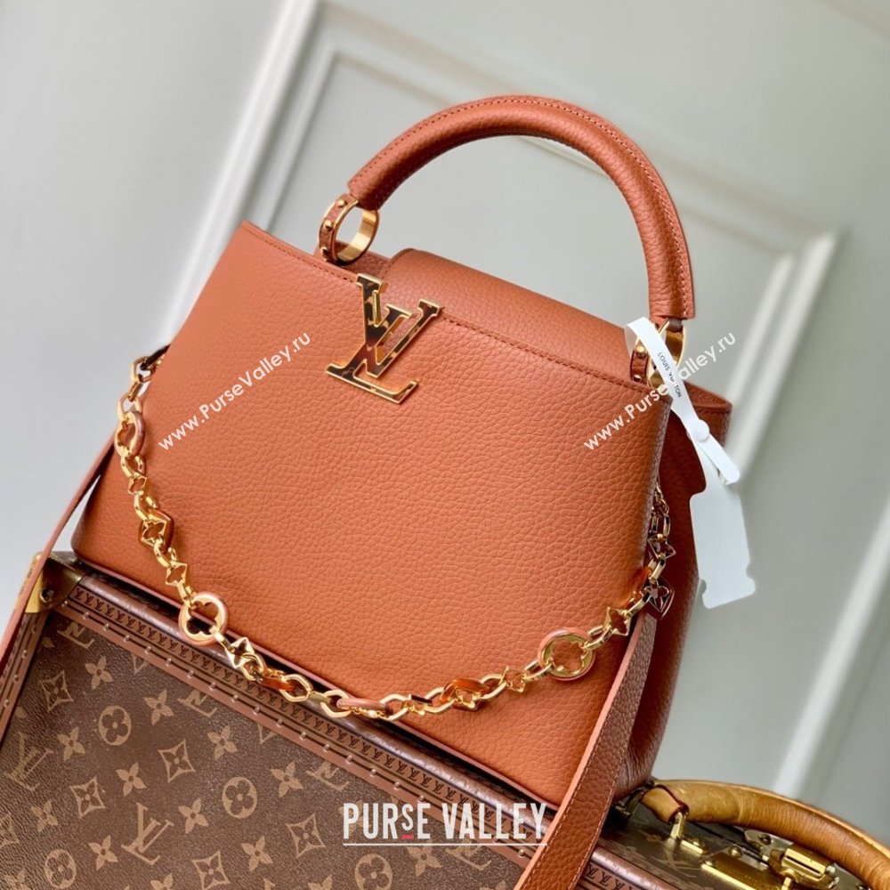 Louis Vuitton Capucines MM Bag with Chain in Tan Taurillon Leather M14381 2025 (K-25102703)