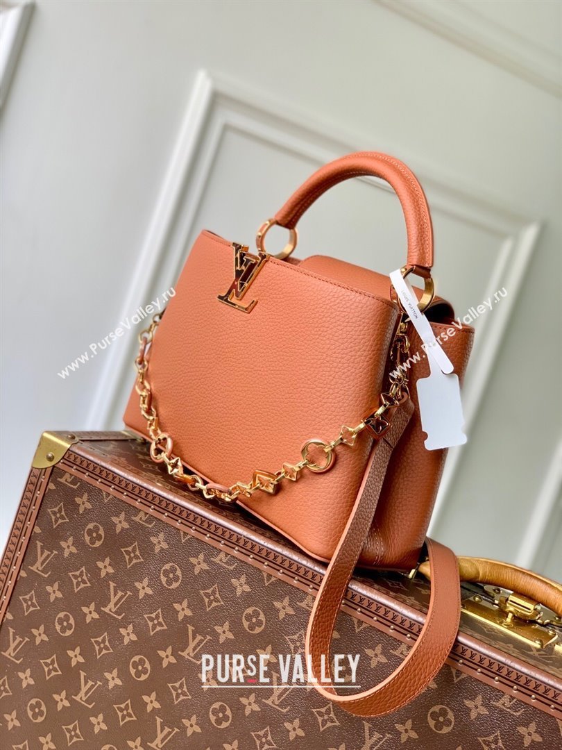 Louis Vuitton Capucines MM Bag with Chain in Tan Taurillon Leather M14381 2025 (K-25102703)