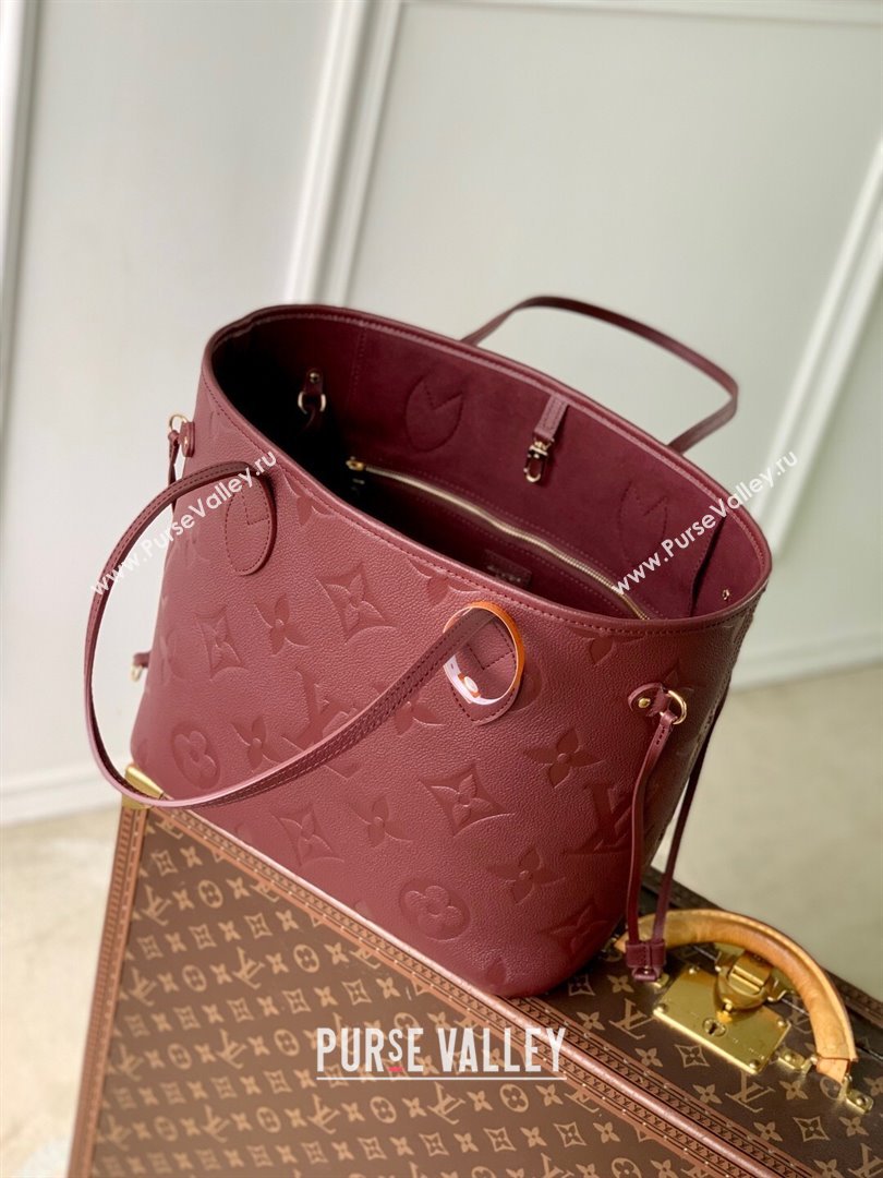 Louis Vuitton Neverfull MM Tote Bag in Monogram Leather M25855 Burgundy 2025 (K-25102504)