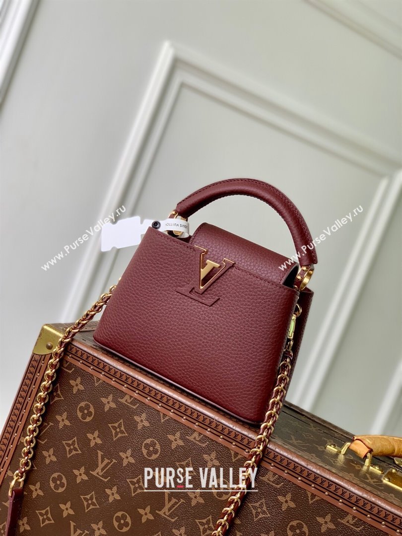 Louis Vuitton Capucines Mini Bag in Taurillon Leather M25893 Burgundy 2025 (K-25110404)