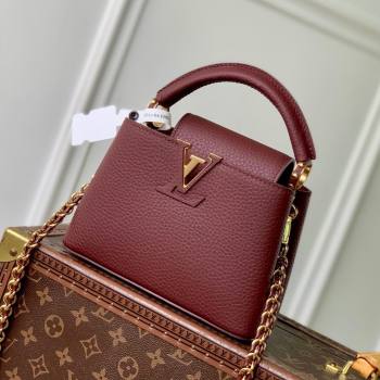Louis Vuitton Capucines Mini Bag in Taurillon Leather M25893 Burgundy 2025 (K-25110404)