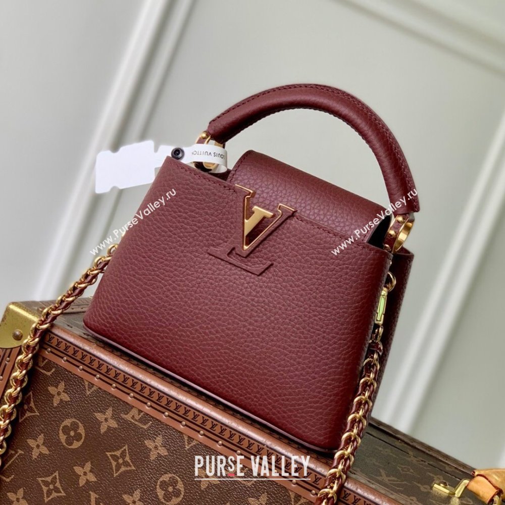 Louis Vuitton Capucines Mini Bag in Taurillon Leather M25893 Burgundy 2025 (K-25110404)