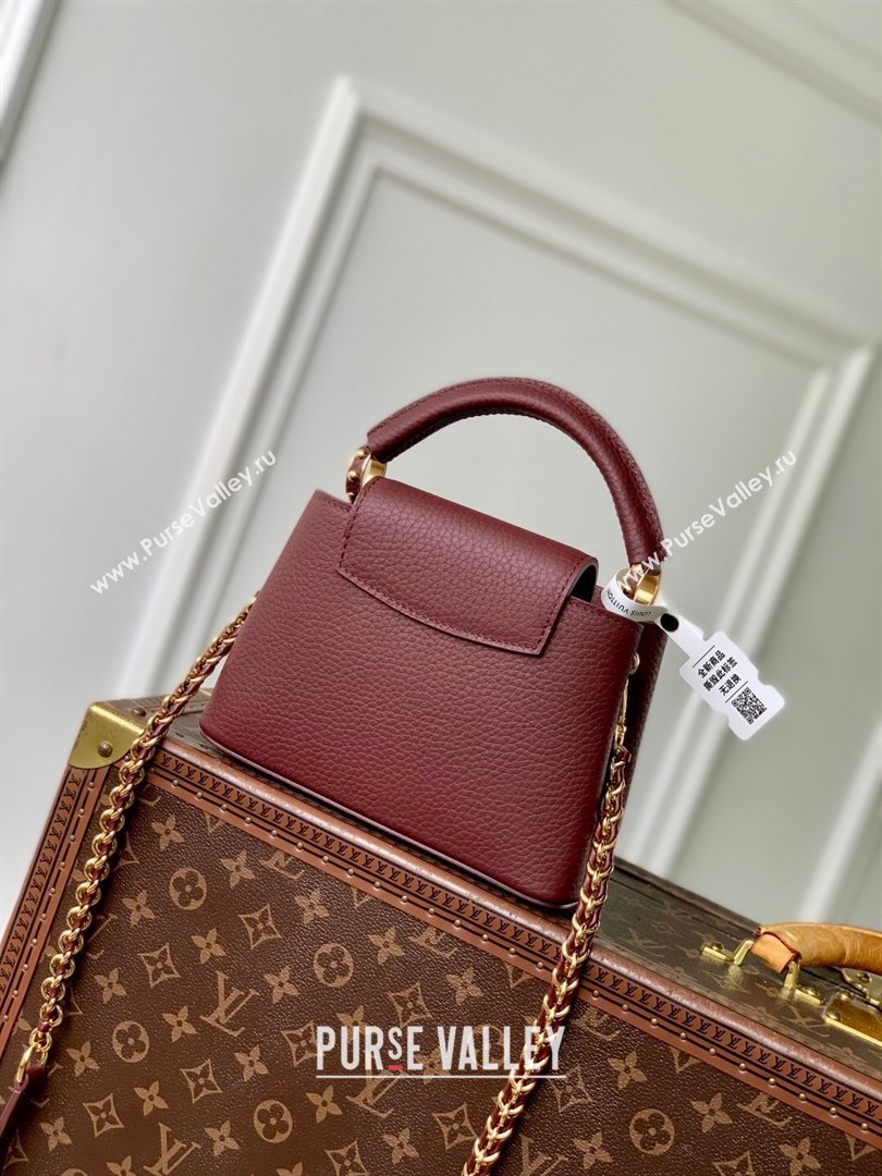 Louis Vuitton Capucines Mini Bag in Taurillon Leather M25893 Burgundy 2025 (K-25110404)