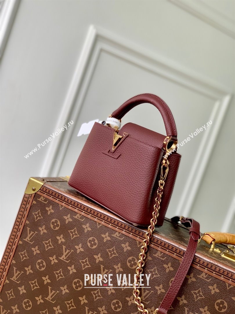 Louis Vuitton Capucines Mini Bag in Taurillon Leather M25893 Burgundy 2025 (K-25110404)