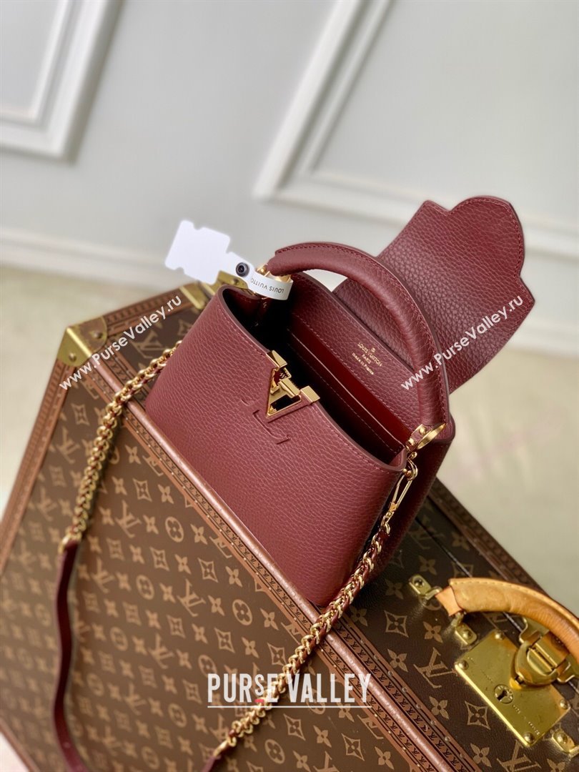 Louis Vuitton Capucines Mini Bag in Taurillon Leather M25893 Burgundy 2025 (K-25110404)