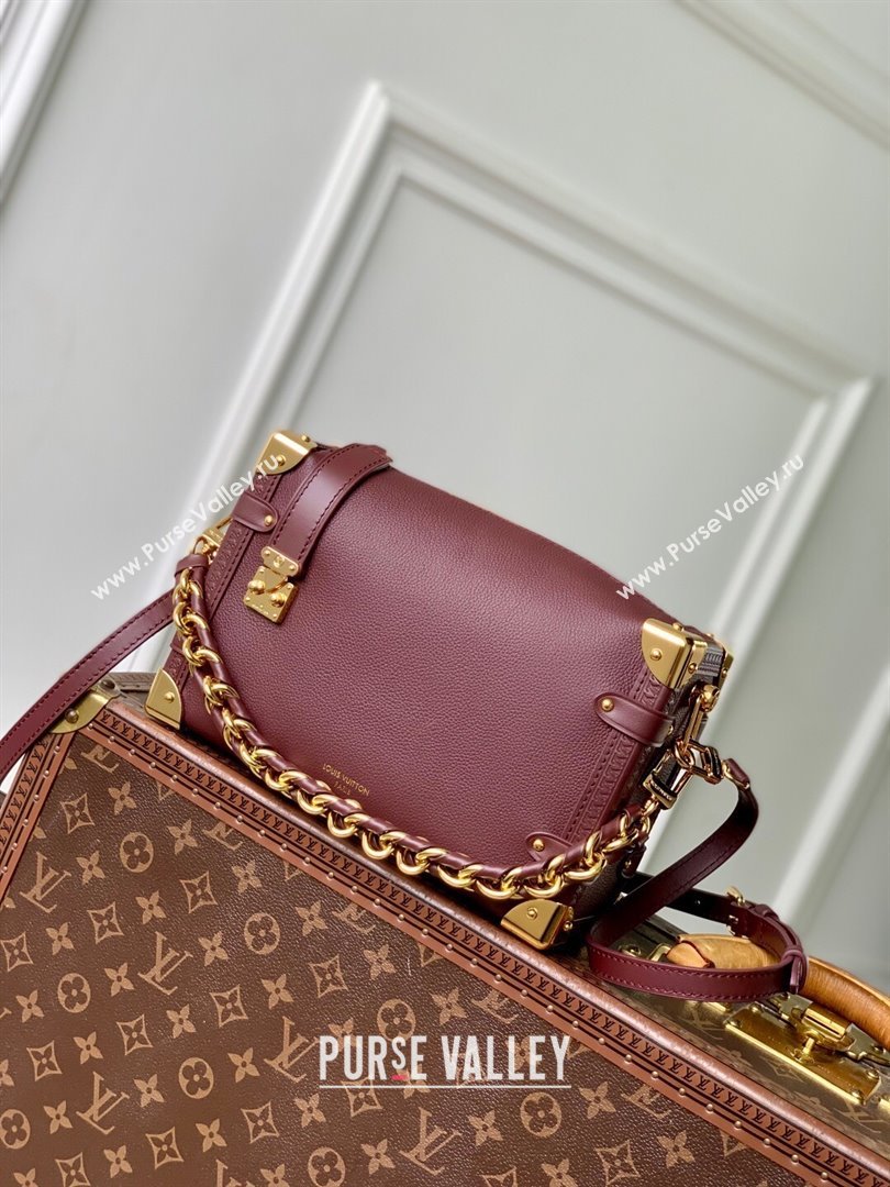 Louis Vuitton Side Trunk MM Bag in Grained Cowhide Leather M25669 Burgundy 2025 (K-25102503)