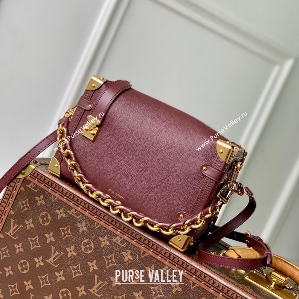 Louis Vuitton Side Trunk MM Bag in Grained Cowhide Leather M25669 Burgundy 2025 (K-25102503)