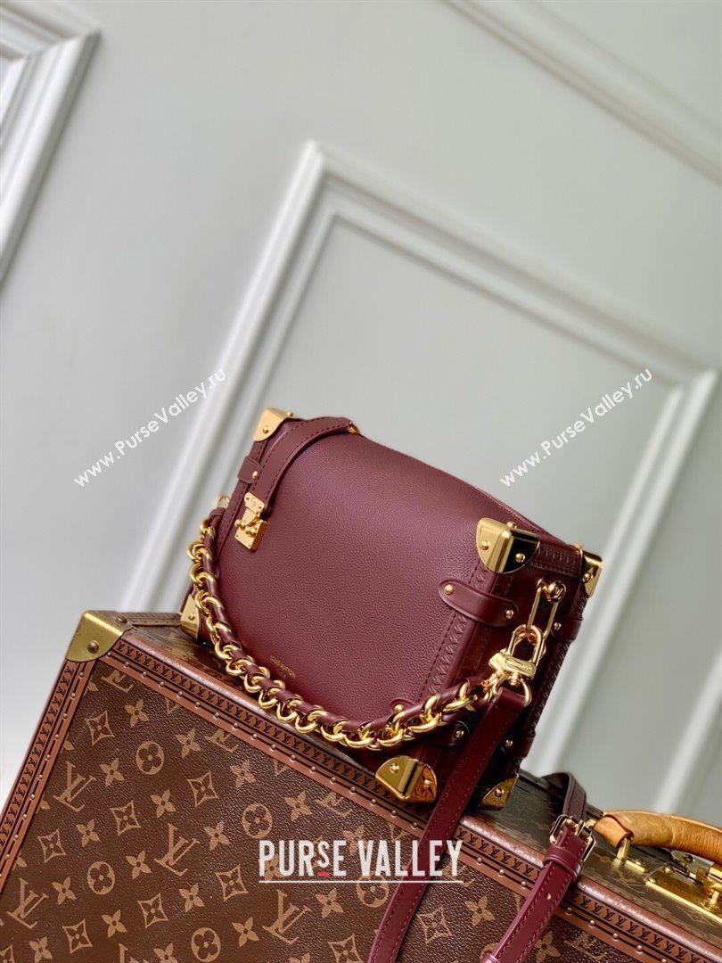 Louis Vuitton Side Trunk MM Bag in Grained Cowhide Leather M25669 Burgundy 2025 (K-25102503)