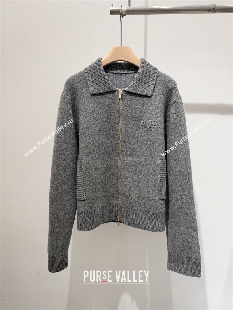 Miu Miu Wool  Cashmere Zipped Cardigan M102801 Grey 2025 (Q-25102502)