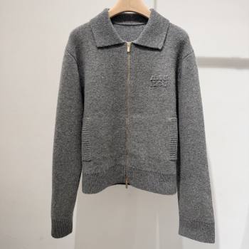 Miu Miu Wool Cashmere Zipped Cardigan M102801 Grey 2025 (Q-25102502)