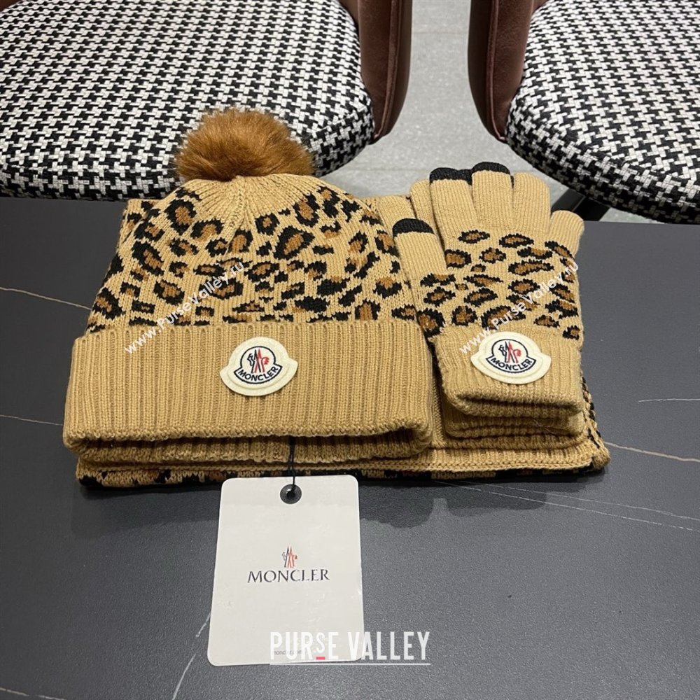 Moncler Wool Hat, Gloves  Scarf M103025 Brown 2025 (A-25103025)