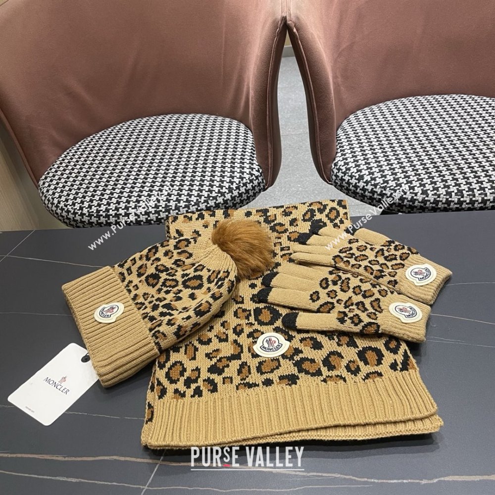 Moncler Wool Hat, Gloves  Scarf M103025 Brown 2025 (A-25103025)