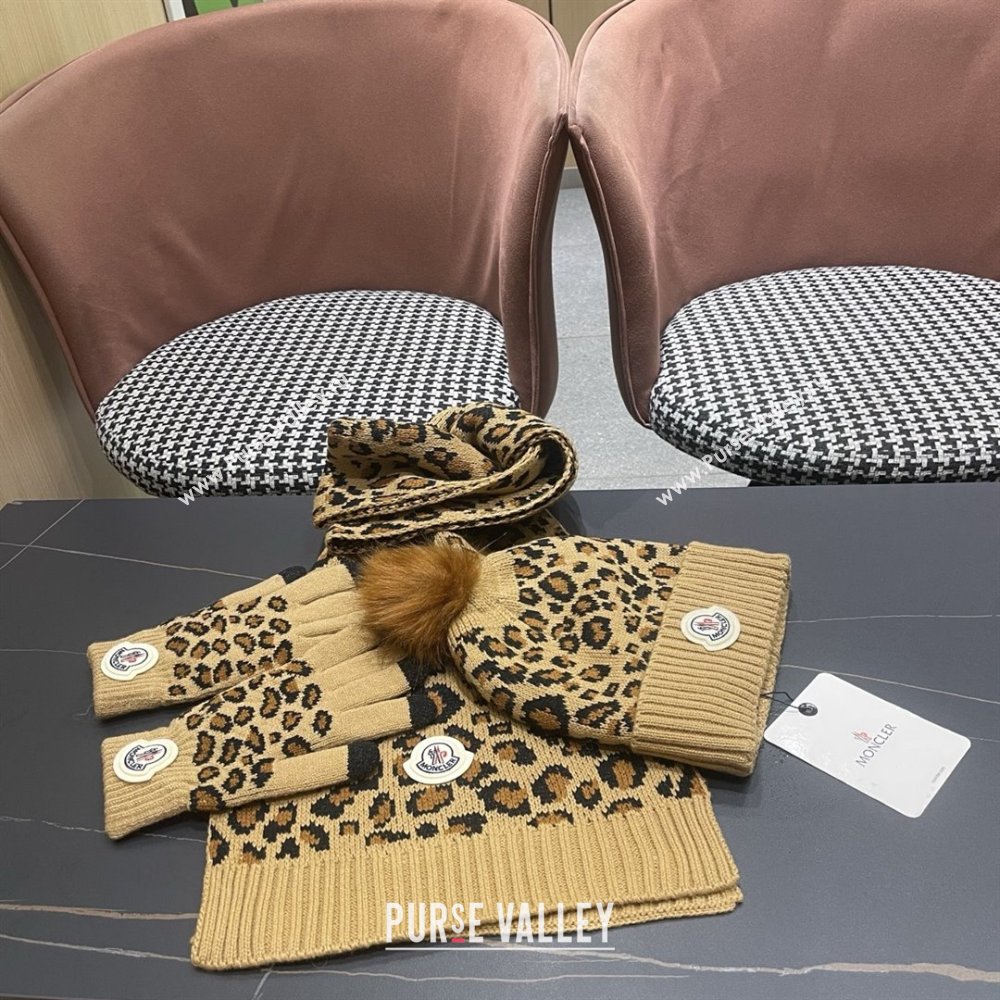 Moncler Wool Hat, Gloves  Scarf M103025 Brown 2025 (A-25103025)