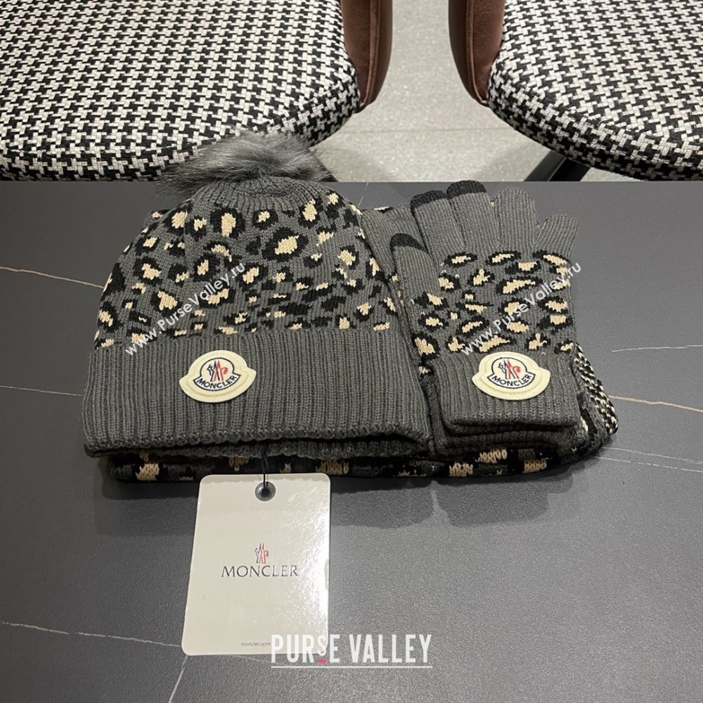 Moncler Wool Hat, Gloves  Scarf M103026 Deep Grey 2025 (A-25103026)