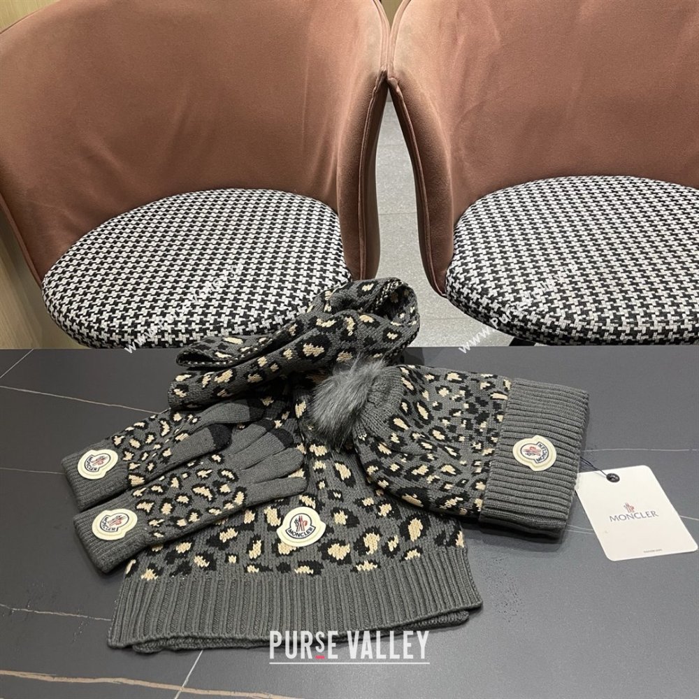 Moncler Wool Hat, Gloves  Scarf M103026 Deep Grey 2025 (A-25103026)