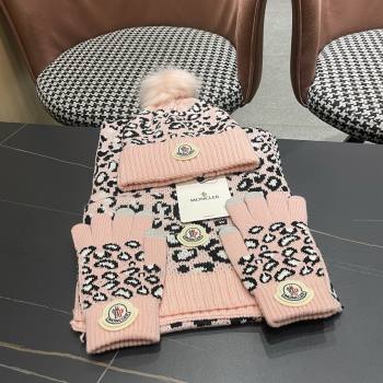 Moncler Wool Hat, Gloves Scarf M103027 Pink 2025 (A-25103027)