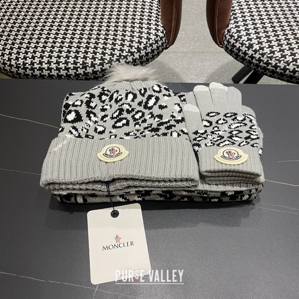 Moncler Wool Hat, Gloves  Scarf M103028 Light Grey 2025 (A-25103028)
