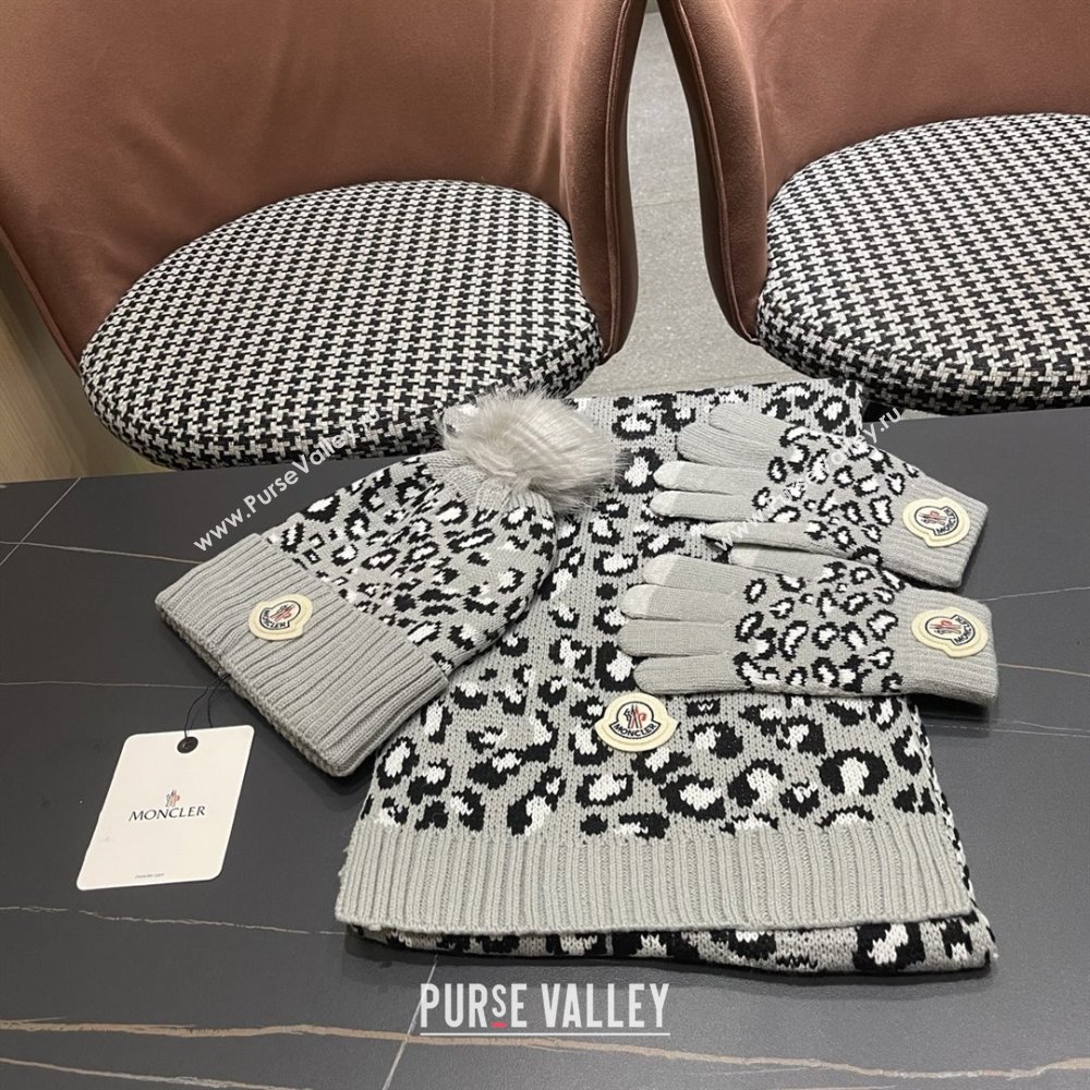 Moncler Wool Hat, Gloves  Scarf M103028 Light Grey 2025 (A-25103028)