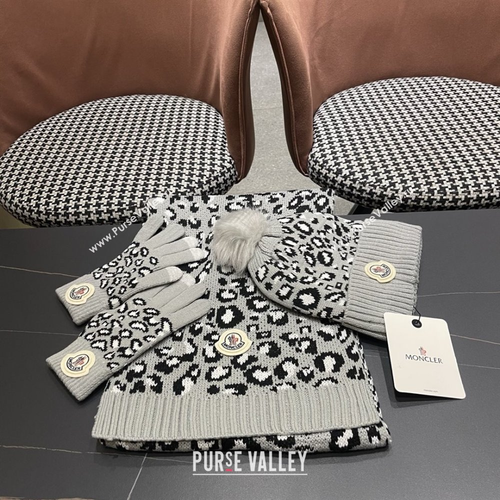 Moncler Wool Hat, Gloves  Scarf M103028 Light Grey 2025 (A-25103028)