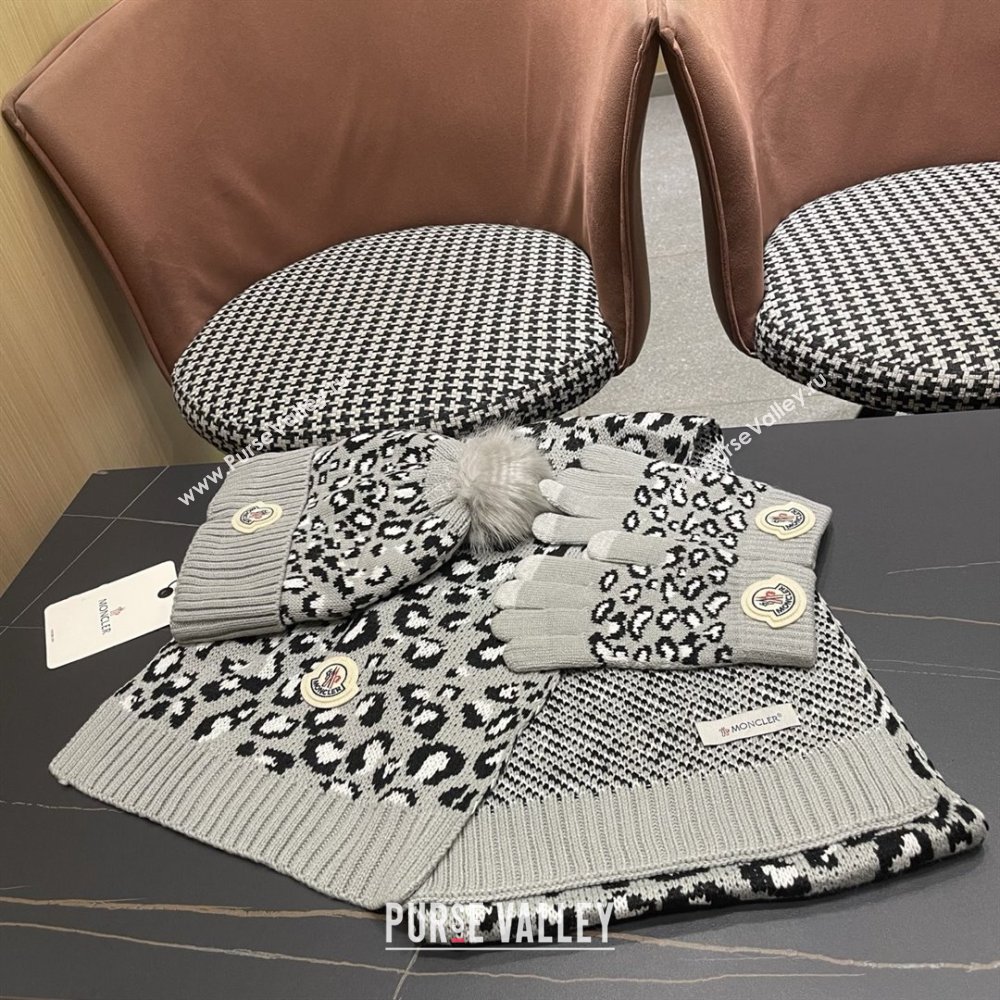 Moncler Wool Hat, Gloves  Scarf M103028 Light Grey 2025 (A-25103028)