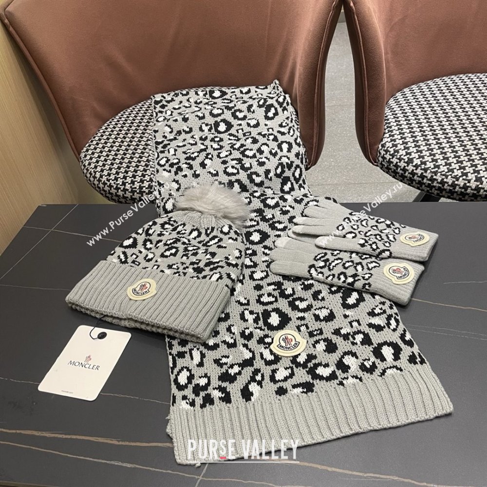 Moncler Wool Hat, Gloves  Scarf M103028 Light Grey 2025 (A-25103028)
