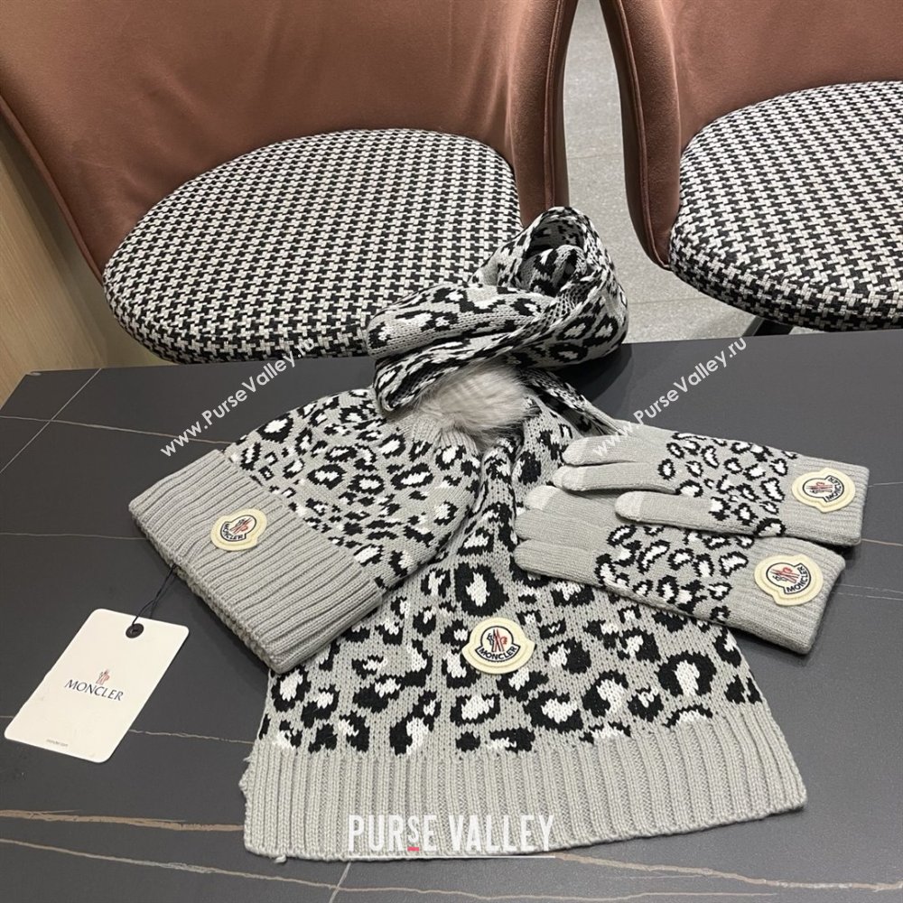 Moncler Wool Hat, Gloves  Scarf M103028 Light Grey 2025 (A-25103028)