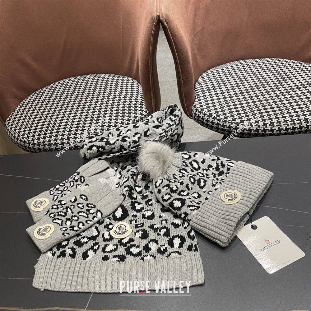 Moncler Wool Hat, Gloves  Scarf M103028 Light Grey 2025 (A-25103028)