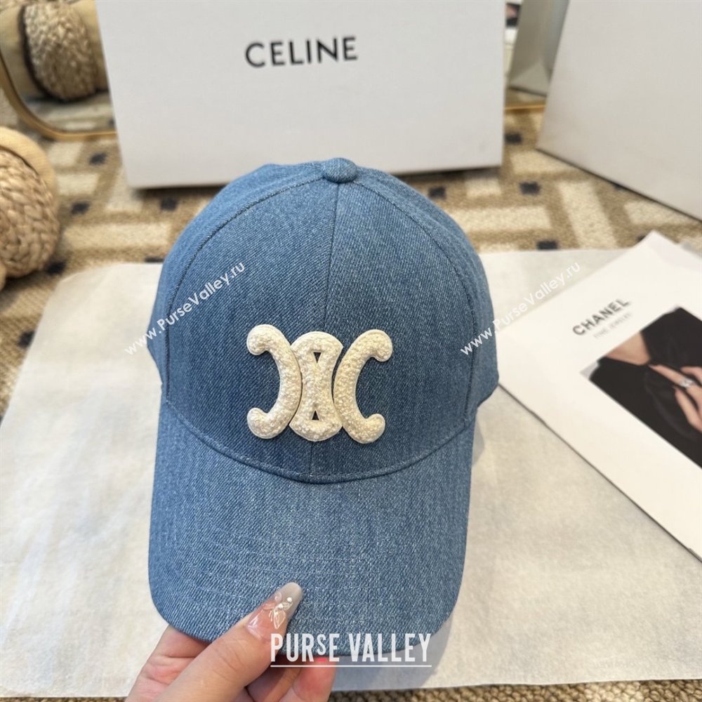 Celine Denim Baseball Hat C103105 Blue 2025 (A-25103105)