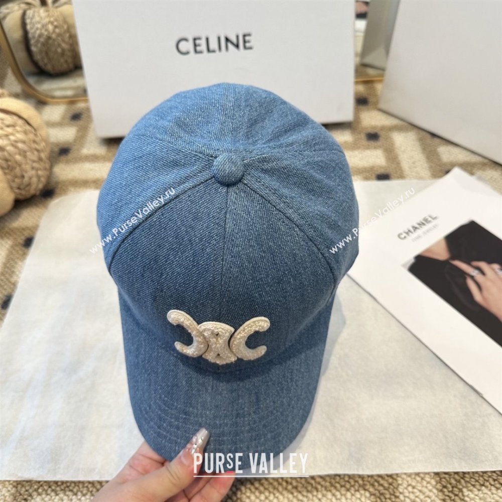 Celine Denim Baseball Hat C103105 Blue 2025 (A-25103105)