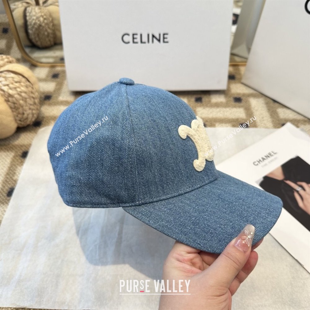 Celine Denim Baseball Hat C103105 Blue 2025 (A-25103105)