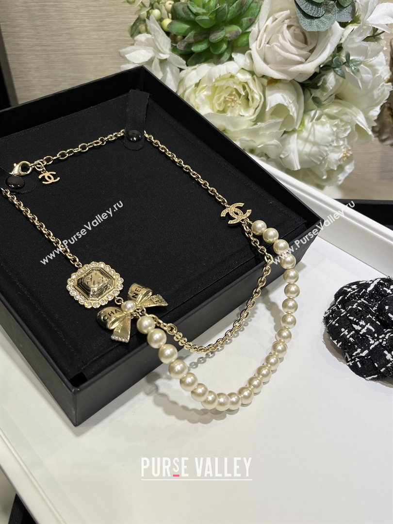 Chanel Pearls Necklace with Bow CH103109 Gold 2025 (YF-25103109)
