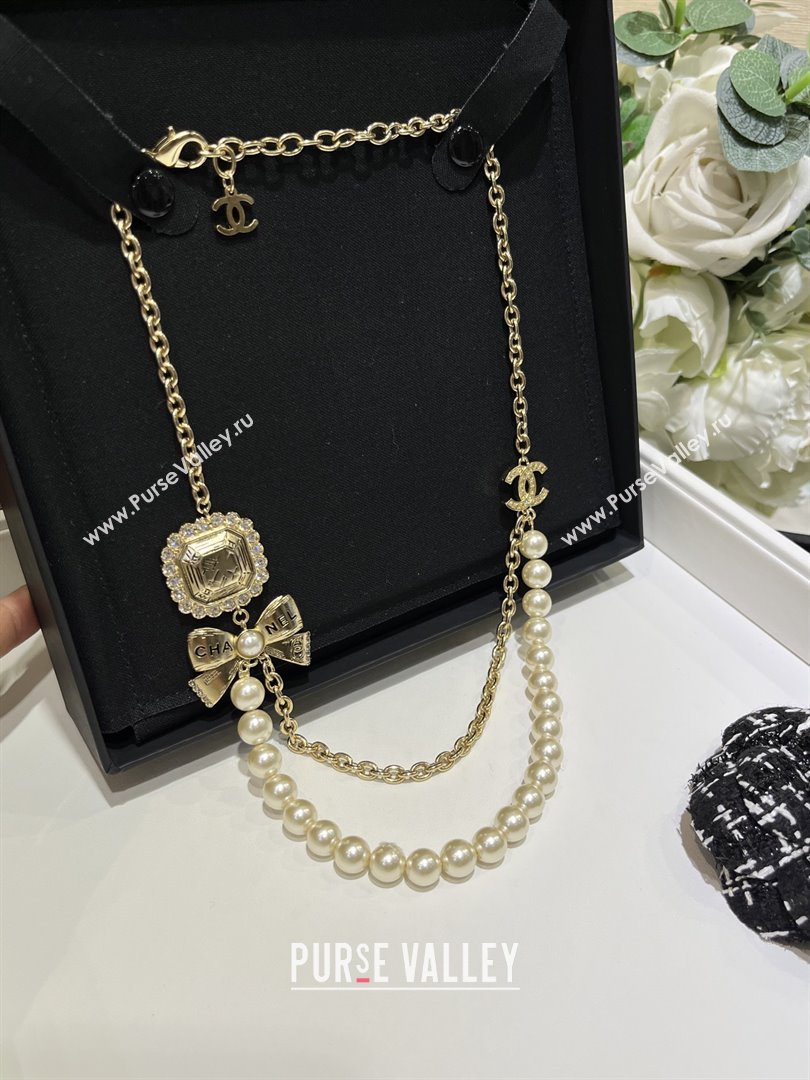 Chanel Pearls Necklace with Bow CH103109 Gold 2025 (YF-25103109)